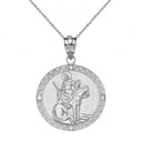 Solid White Gold Engravable Diamond Saint Martin of Tours Pray For Us Circle Pendant Necklace  (1.04")