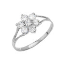 Dainty Milgrain Flower CZ Ring in White Gold