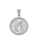 Sterling Silver Engravable CZ Saint Valentine Pray For Us Circle Pendant Necklace  (1.04")
