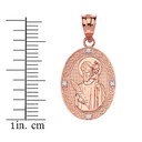 Engravable Diamond Saint Valentine Pray For Us Oval Pendant Necklace  (1.04") in Gold (Yellow/Rose/White)