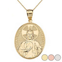 Large Saint Jude Protect Us Oval Pendant Necklace  (1.32") in Gold (Yellow/Rose/White)