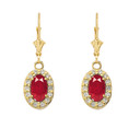 Yellow Gold Diamond and Genuine Gemstones Oval Leverback Earrings( Available In 5 Different Gemstones)