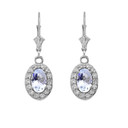 Diamond and Gemstone Oval Leverback Earrings in White Gold