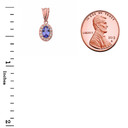  Diamond and Tanzanite Oval Pendant Necklace and Earrings Set 14K in Rose Gold 