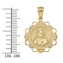 Solid Yellow Gold Diamond Sacred Heart of Jesus Have Mercy on Us Circle Pendant Necklace