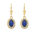 Diamond and Sapphire Oval Pendant Necklace and Earrings Set in Yellow Gold