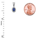 Diamond and Sapphire Oval Pendant Necklace and Earrings Set in 14K White Gold