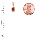 Diamond and Ruby Oval Pendant Necklace and Earrings Set in Yellow Gold