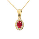 Diamond and Ruby Oval Pendant Necklace and Earrings Set in Yellow Gold