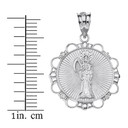 Sterling Silver CZ Santa Muerte Circle Pendant Necklace