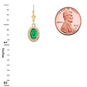 Diamond and Emerald Oval Pendant Necklace and Earrings Set in Yellow Gold