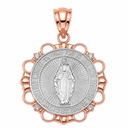 Solid Gold Diamond Mary Immaculate Miraculous Medal Circle Pendant Necklacercle  (Available In Yellow/Rose/White/Two Tone Gold Gold)