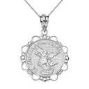 Solid White Gold Diamond Saint Michael Pray For Us Circle Pendant Necklace