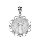 Sterling Silver Saint Francis Pray For Us Circle Pendant Necklace