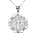 Sterling Silver Saint Francis Pray For Us Circle Pendant Necklace