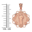 Solid Rose Gold Diamond Saint Jude Pray For Us Circle Pendant Necklace