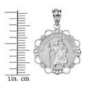 Solid White Gold Diamond Saint Christopher Pray For Us Circle Pendant Necklace