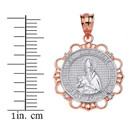 Two Tone Rose Gold Diamond Saint Augustine Patron Saint Of Brewers Pray For Us Medallion Pendant with measurement