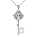 Saint Benedict Double Sided Cross Key Pendant Necklace in Sterling Silver