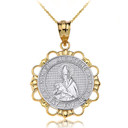 Two Tone Yellow Gold Saint Augustine Patron Saint Of Brewers Pray For Us Medallion Pendant Necklace