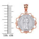 Solid Two Tone Rose Gold Saint Anthony Pray For Us Circle Pendant Necklace