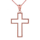 Two Sided Beaded Open Cross Pendant Necklace in Rose Gold (1.5")