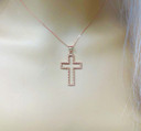 Two Sided Beaded Open Cross Pendant Necklace in Rose Gold (1.5")