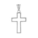 Two Sided Beaded Open Cross Pendant Necklace in White Gold (1.2")