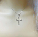 Two Sided Beaded Open Cross Pendant Necklace in White Gold (1.5")