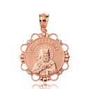 Solid Rose Gold Diamond Saint Nectarios of Aegina Circle Pendant Necklace