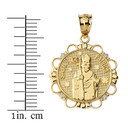 Solid Yellow Gold Diamond Saint Patrick Circle Pendant Necklace