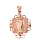 Solid  Gold Diamond Saint Gabriel Pray For Us Circle Pendant Necklace(Available in Yellow/Rose/White/Two-Tone)