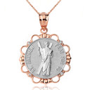 Solid Two Tone Rose Gold Diamond Saint Andrew Pray For Us Circle Pendant Necklace