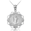 Sterling Silver CZ Saint Benito Circle Pendant Necklace