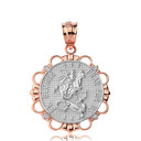 Solid Two Tone Rose Gold Diamond Saint George Pray For Us  Circle Pendant Necklace