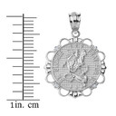 Sterling Silver CZ Saint George Pray For Us  Circle Pendant Necklace