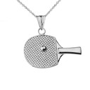 Table Tennis Racket Pendant Necklace in White Gold