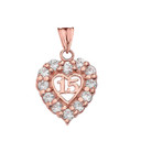 Gold Cubic Zirconia Heart 15 Años Quinceañera Pendant Necklace(Available in Yellow/Rose/White)