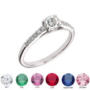 Genuine Diamond and Round Shape Personalized Birthstone Ring in Sterling Silver