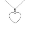 Two Sided Beaded Open Heart Pendant Necklace in White Gold (0.9")