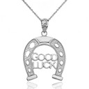 Solid White Gold Lucky Charm Good Luck Horseshoe Pendant Necklace