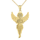 Yellow Gold Angel Pendant Necklace with Cubic Zirconia with caged back