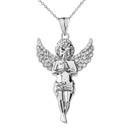 White Gold Angel Pendant Necklace with Cubic Zirconia