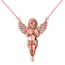 14K Rose Gold Praying Cherub Angel Pendant Necklace
