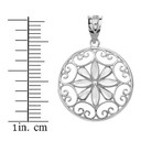 Sterling Silver Sparkle Cut Floral Swirl Design Round Pendant Necklace