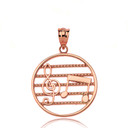 Music Notes Circle Pendant Necklace in Gold (Yellow/Rose/White)