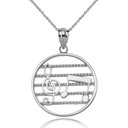 Solid White Gold Music Notes Circle Pendant Necklace