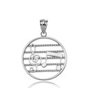 Sterling Silver Music Notes Circle Pendant Necklace