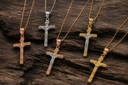 Gold Crucifix Pendant Jesus Cross Necklace (1.66") (Available in Two-Tone Gold, Yellow Gold, Rose Gold, White Gold)