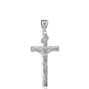 Sterling Silver INRI Jesus of Nazareth Crucifix with Wooden Texture Pendant Necklace (Large)